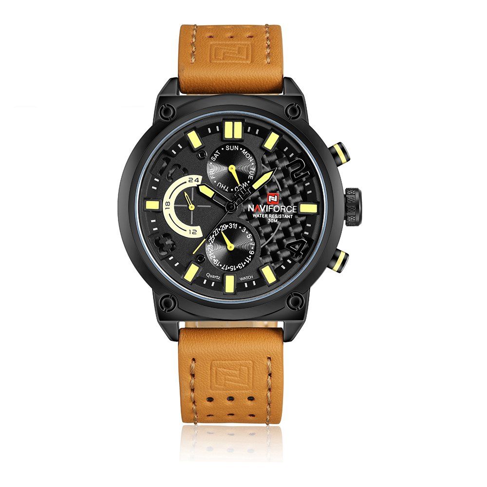 

Naviforce Luxury Leather Band Men Sports Wristwatch, Corn yellow