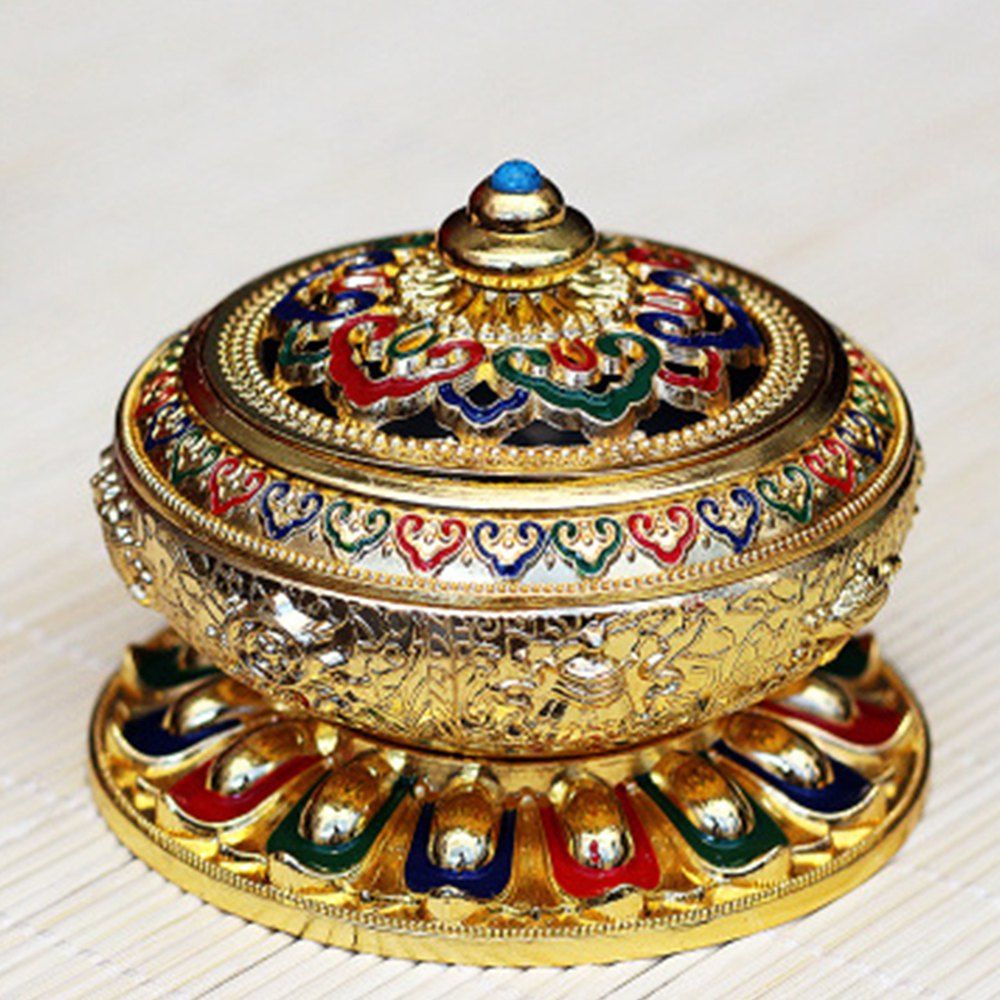 

Color Relief Enamel Painted Copper Alloy Antique Incense Burner, Gold