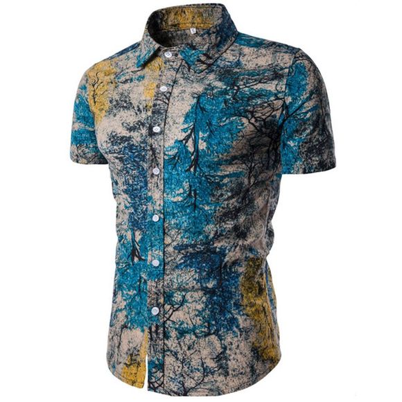 Chemise de mode d'été à manches courtes pour hommes - Bleu 3XL
