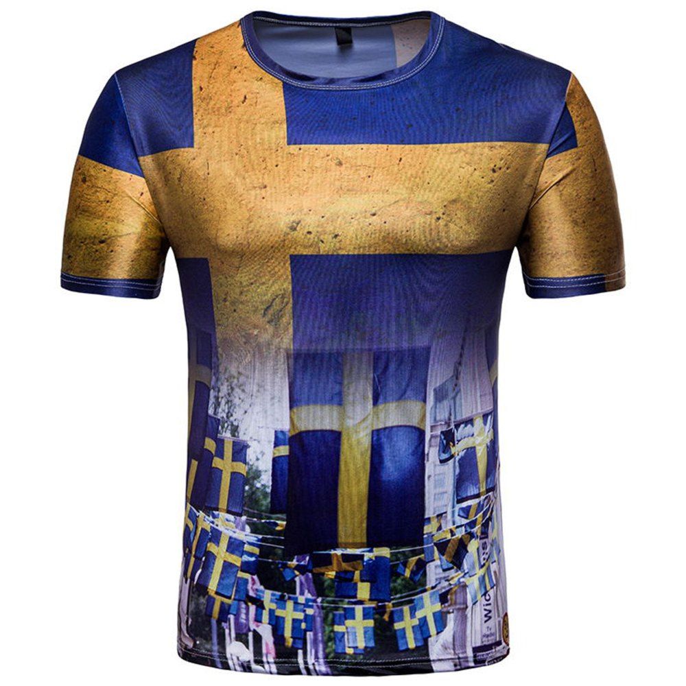 

Men's Digital Stamp Cross 3D T-Shirts, Blue