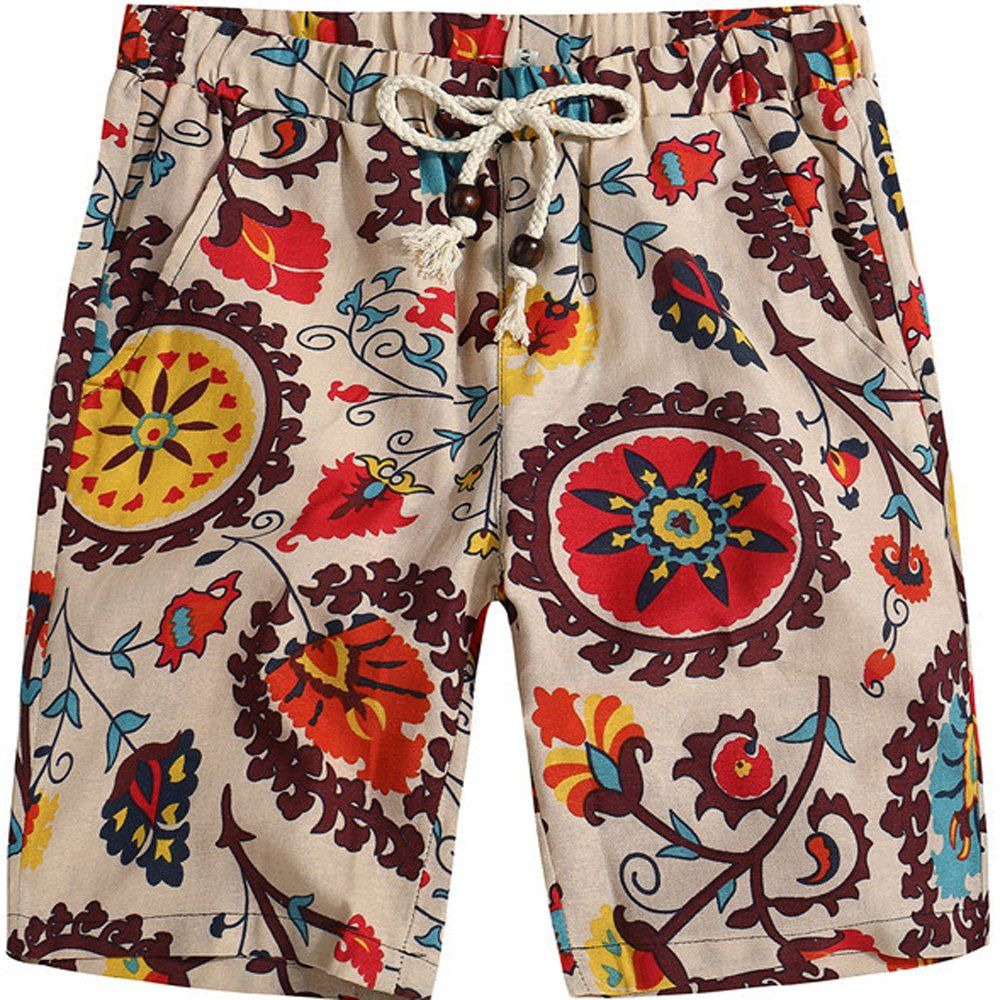 

Men Beach Flower Printed Loose Shorts, Multi-f