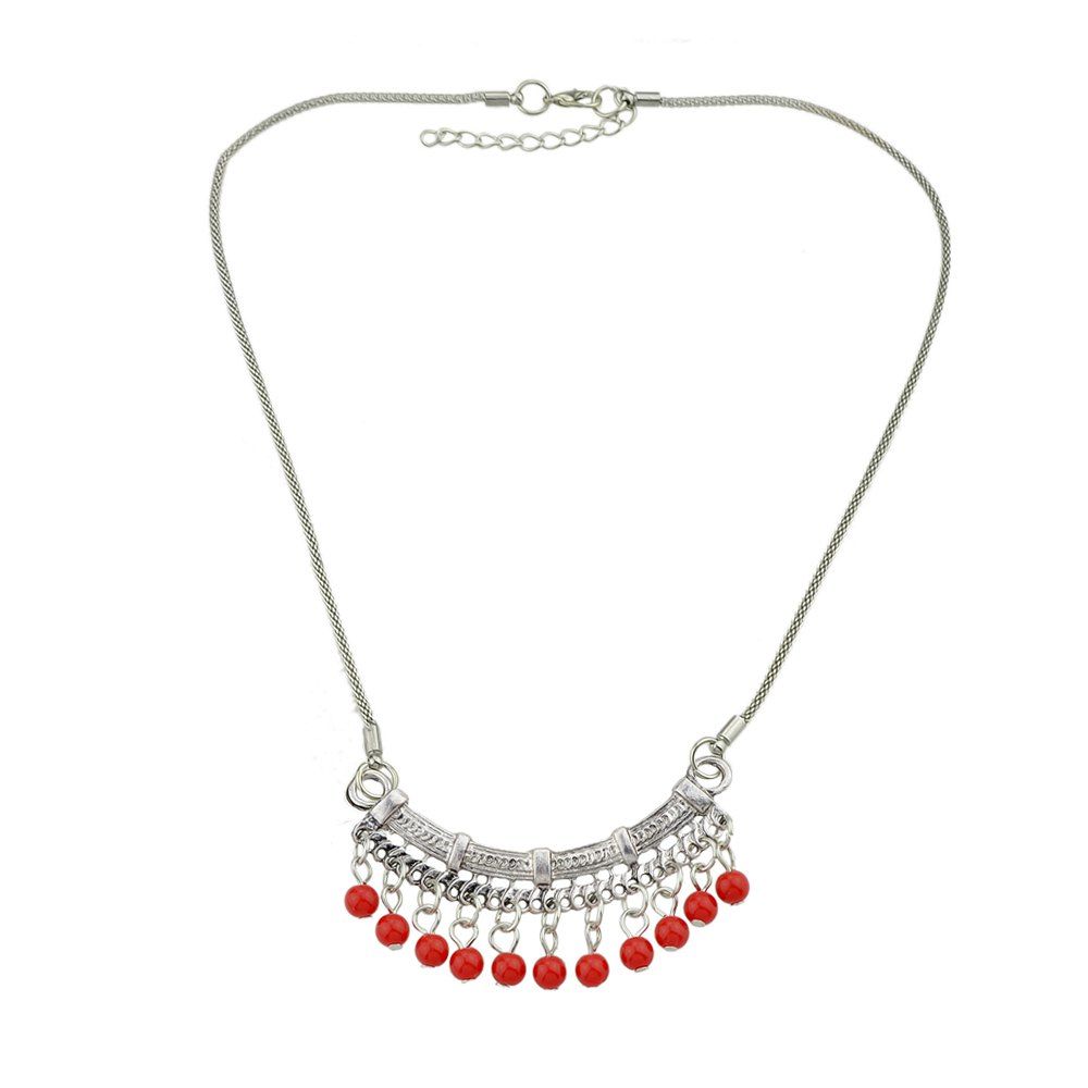 

Blue Stone Red Beads Geometric Pendant Necklace, Lava red