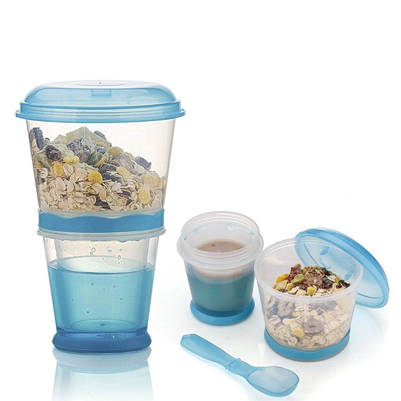 

Breakfast Drink Cups Portable Yogurt and Cereal To-Go Container Cup, Day sky blue