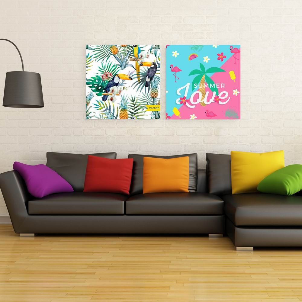 

W150 Summer Flowers Unframed Art Wall Canvas Prints for Home Decorations 2 PCS, Multi-a