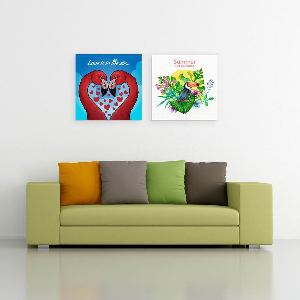 

W156 Summer Birds Unframed Art Wall Canvas Prints for Home Decorations 2 PCS, Multi-a