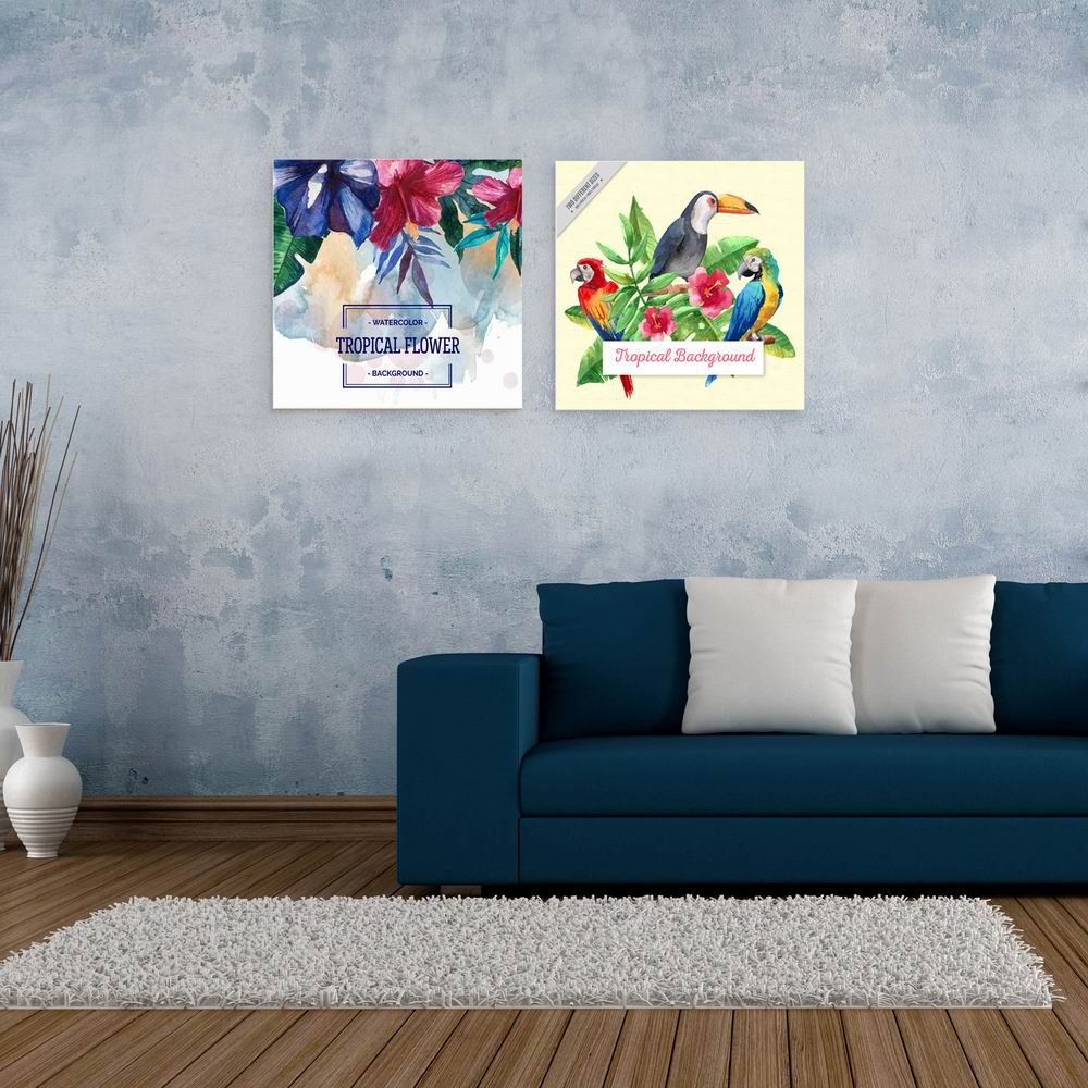 

W164 Summer Flowers and Birds Unframed Canvas Prints for Home Decorations 2 PCS, Multi-a