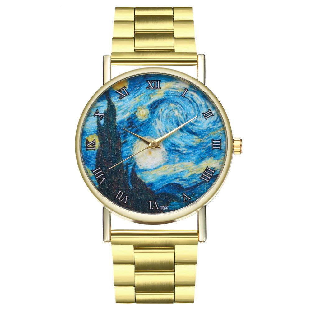 

ZhouLianFa Fashion Unisex Stars Sky Design Casual Leisur Moon Phase Dress Watch, Gold