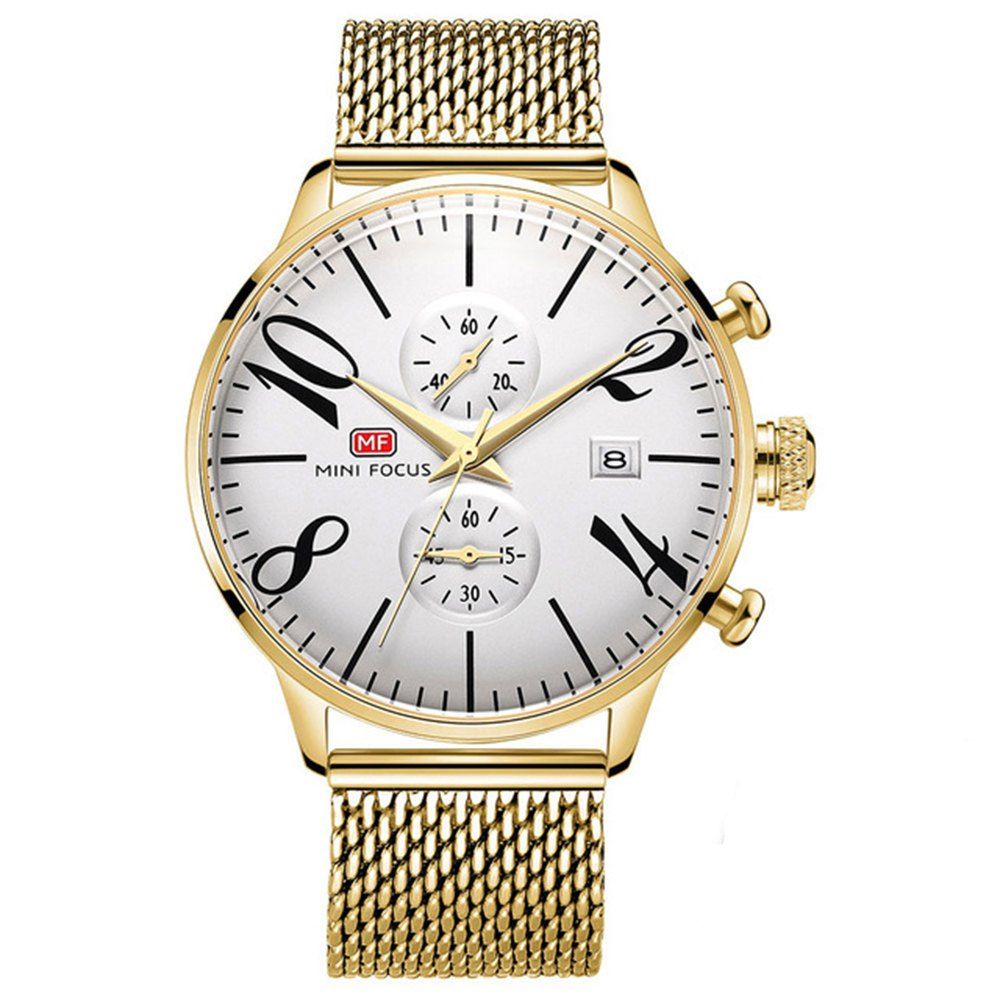 

MINIFOCUS Men Luxury Famous Male Quartz Wrist Watch, Gold