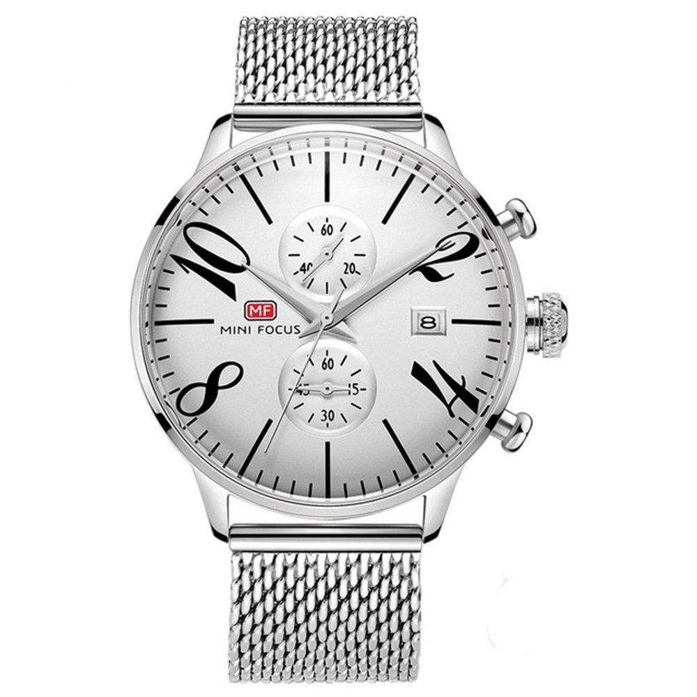 

MINIFOCUS Men Luxury Famous Male Quartz Wrist Watch, Silver