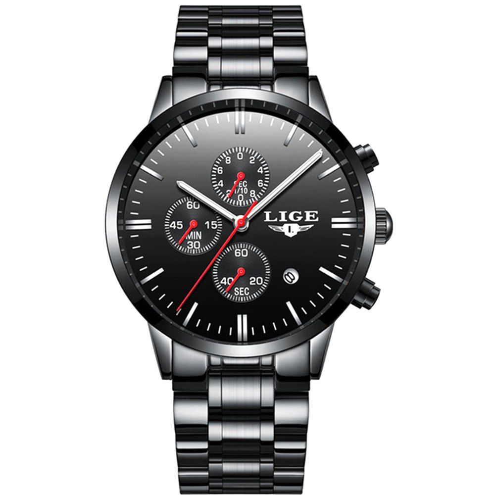 

LIGE Luxury Chronograph Men Military Sports Waterproof Dress Watches, Fire engine red