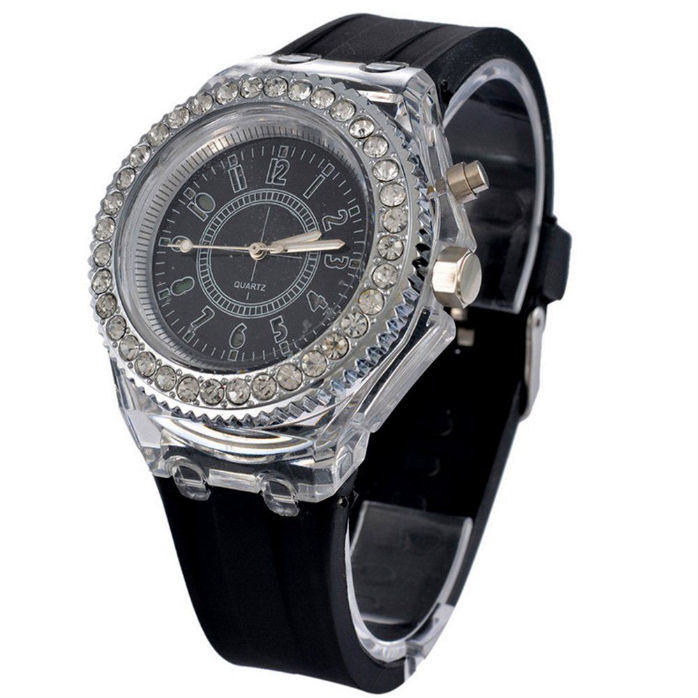 

Genev Unique Creativ Sparkle Noctilucent Luminous Simulated Diamond Watch, Black