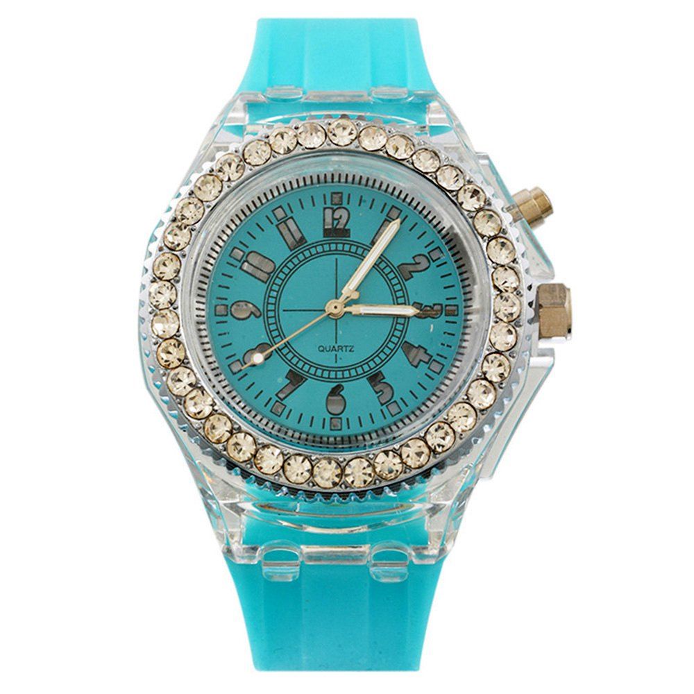 

Genev Unique Creativ Sparkle Noctilucent Luminous Simulated Diamond Watch, Blue zircon