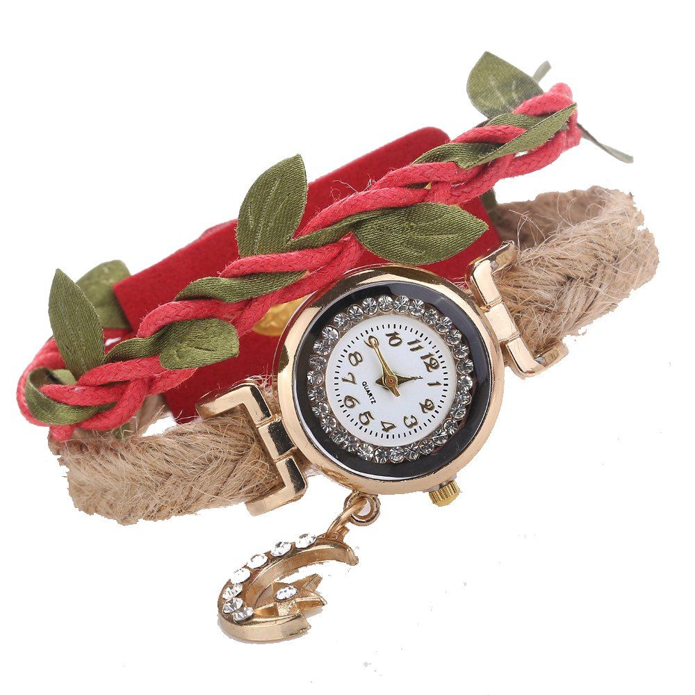 

Women New Original Woven Pendant Bracelet Watch, Red