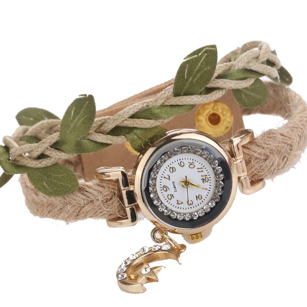 

Women New Original Woven Pendant Bracelet Watch, Light khaki