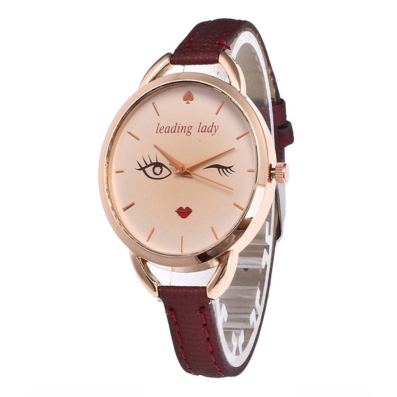 

Big Eyes Red Lipstick Women Quartz Watch, Red wine