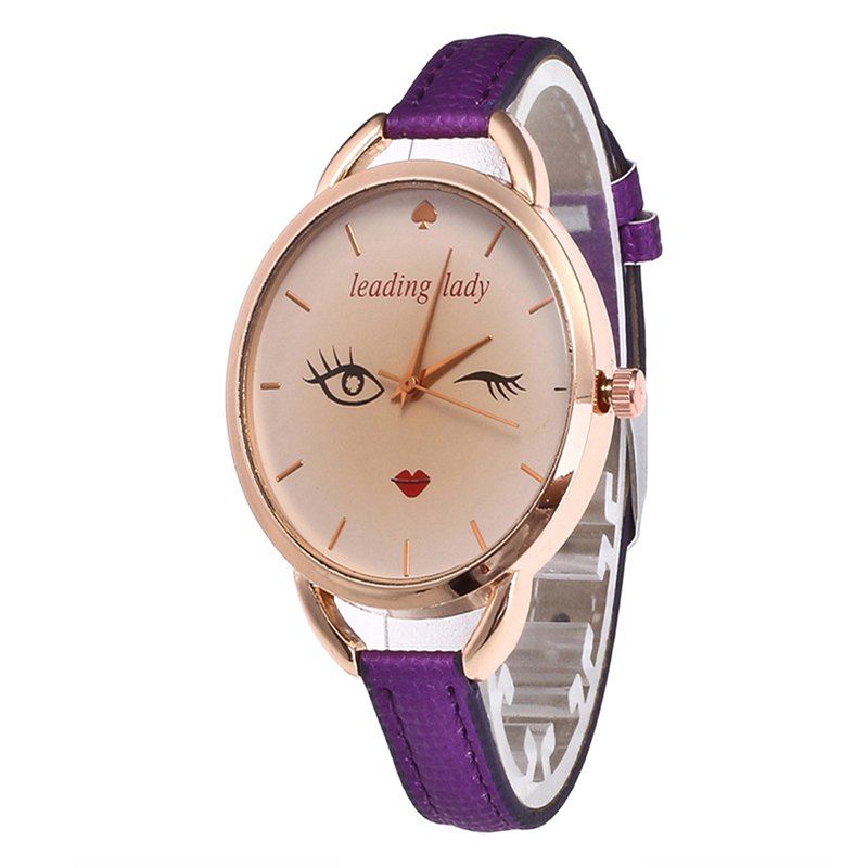 

Big Eyes Red Lipstick Women Quartz Watch, Purple