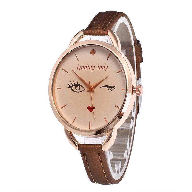 

Big Eyes Red Lipstick Women Quartz Watch, Coffee