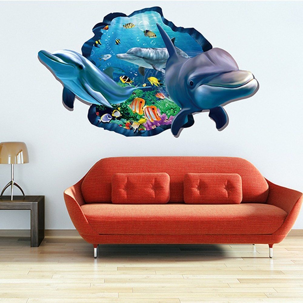 

Dolphin 3D Wall Stickers Creative Home Background Adornment Stereo Feel Ocean, Multi