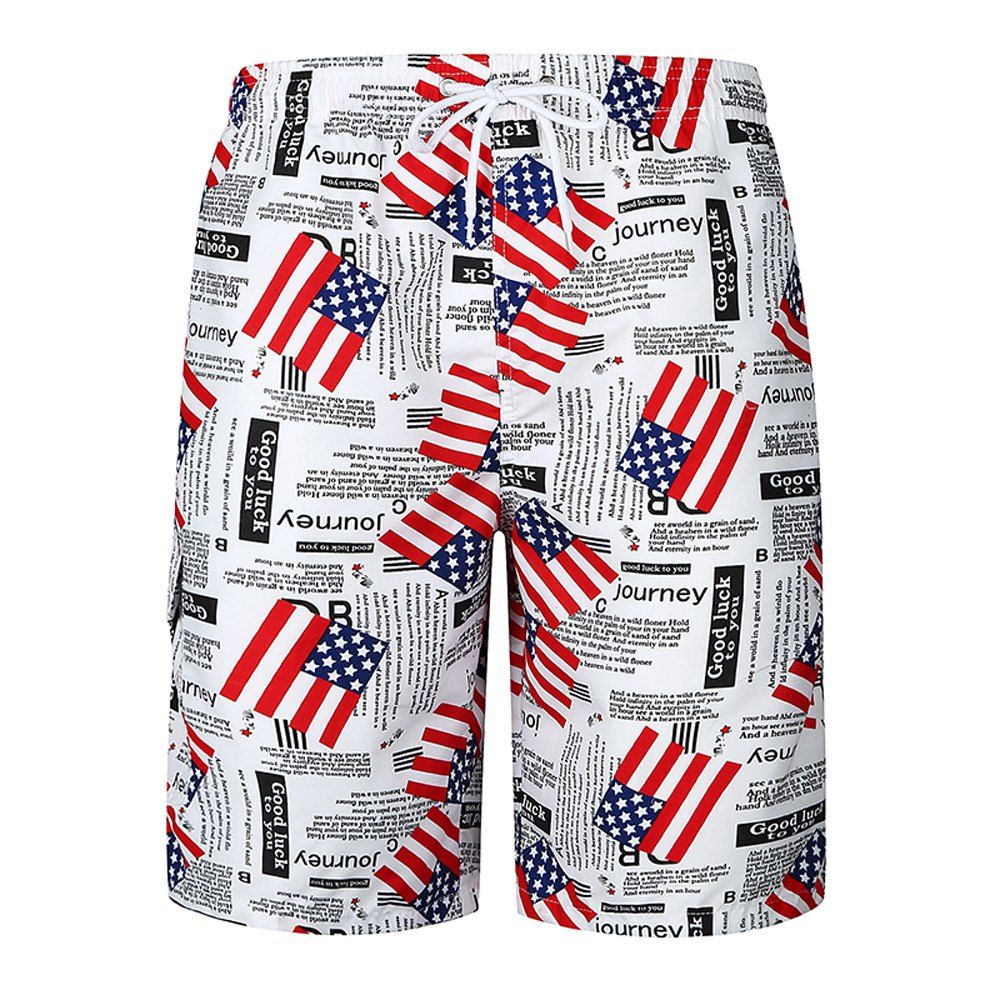 

2018 New Men's Flag Print Beach Shorts Fashion Casual Loose Shorts, White