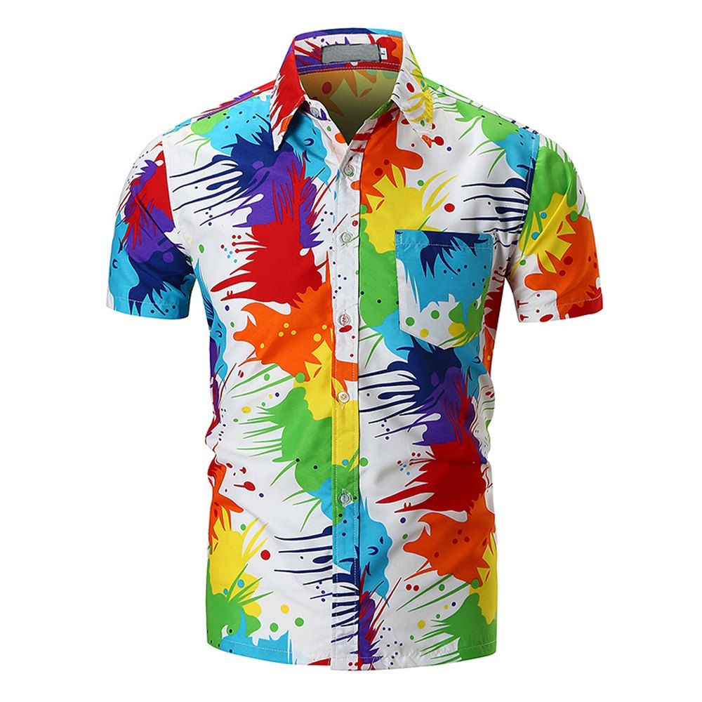 

2018 New Men's Personality Pigment Print Shirt Fashion Beach Short Sleeve Shirt, Multi