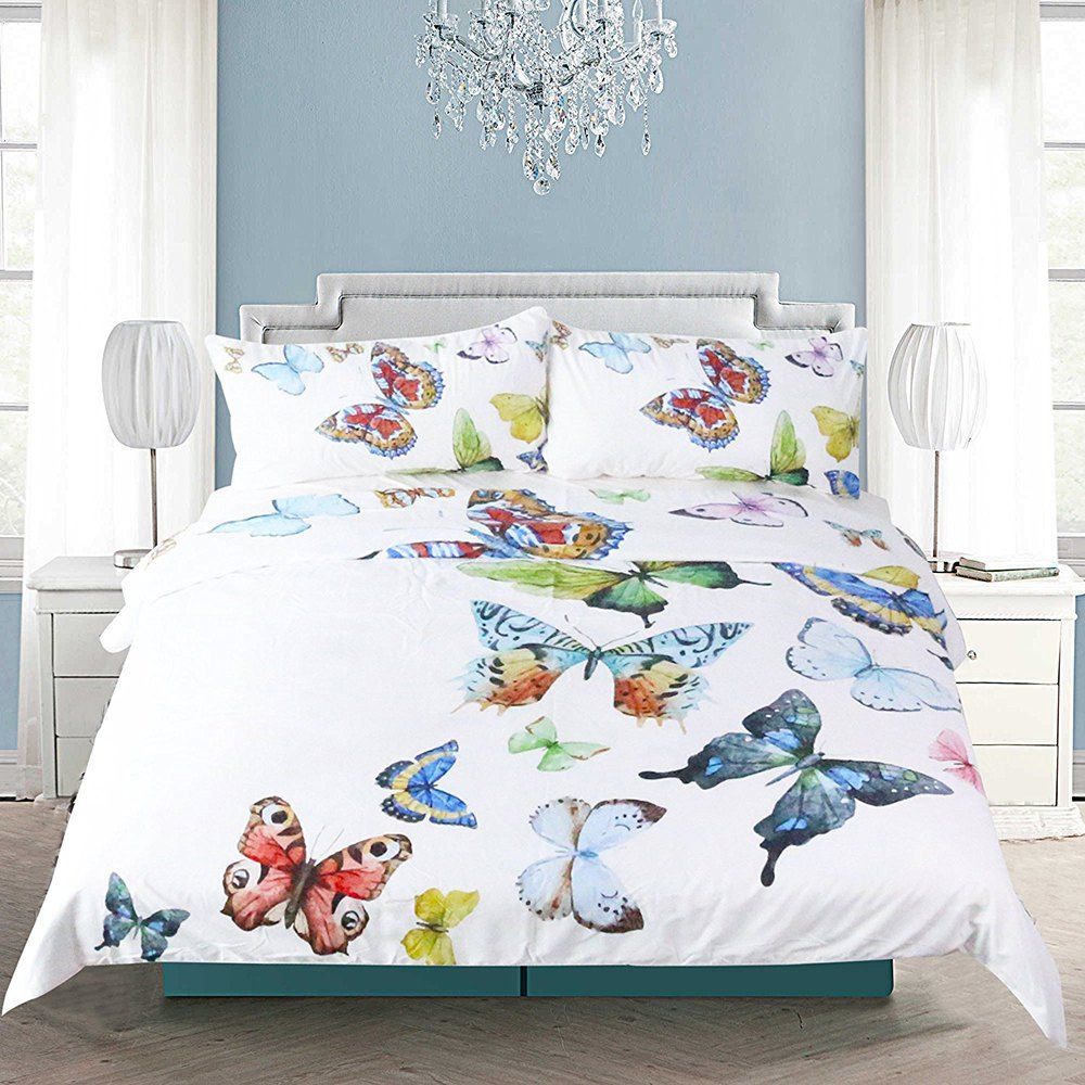 

Flying Butterflies Bedding Duvet Cover Set Digital Print 3pcs, Multi