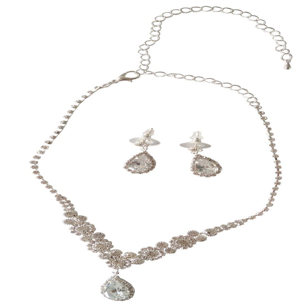 

New Personal Luxury Water Dropping Rhinestone Necklace Set, Silver