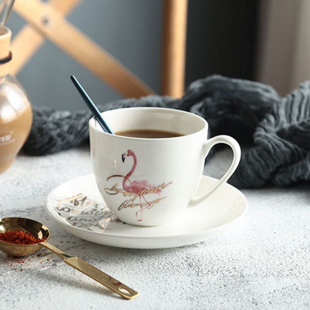 

Milk Mug with Tray Cute Ceramic Coffee Morning Tea Cup, White