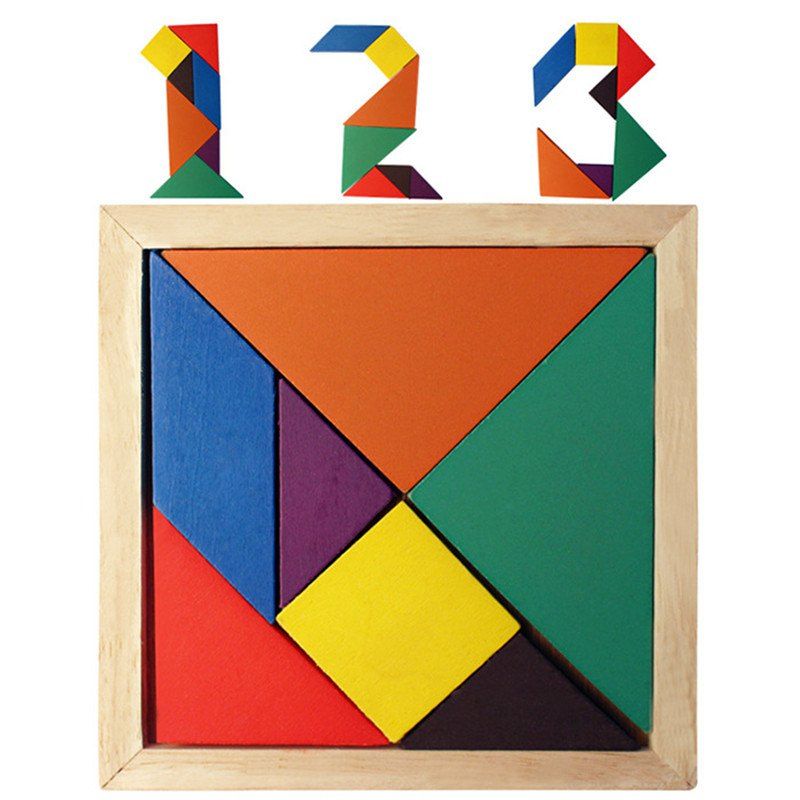 

Rainbow Tangram 7 Piece Square Solid Wood Brain Teaser Wooden Puzzle, Multi