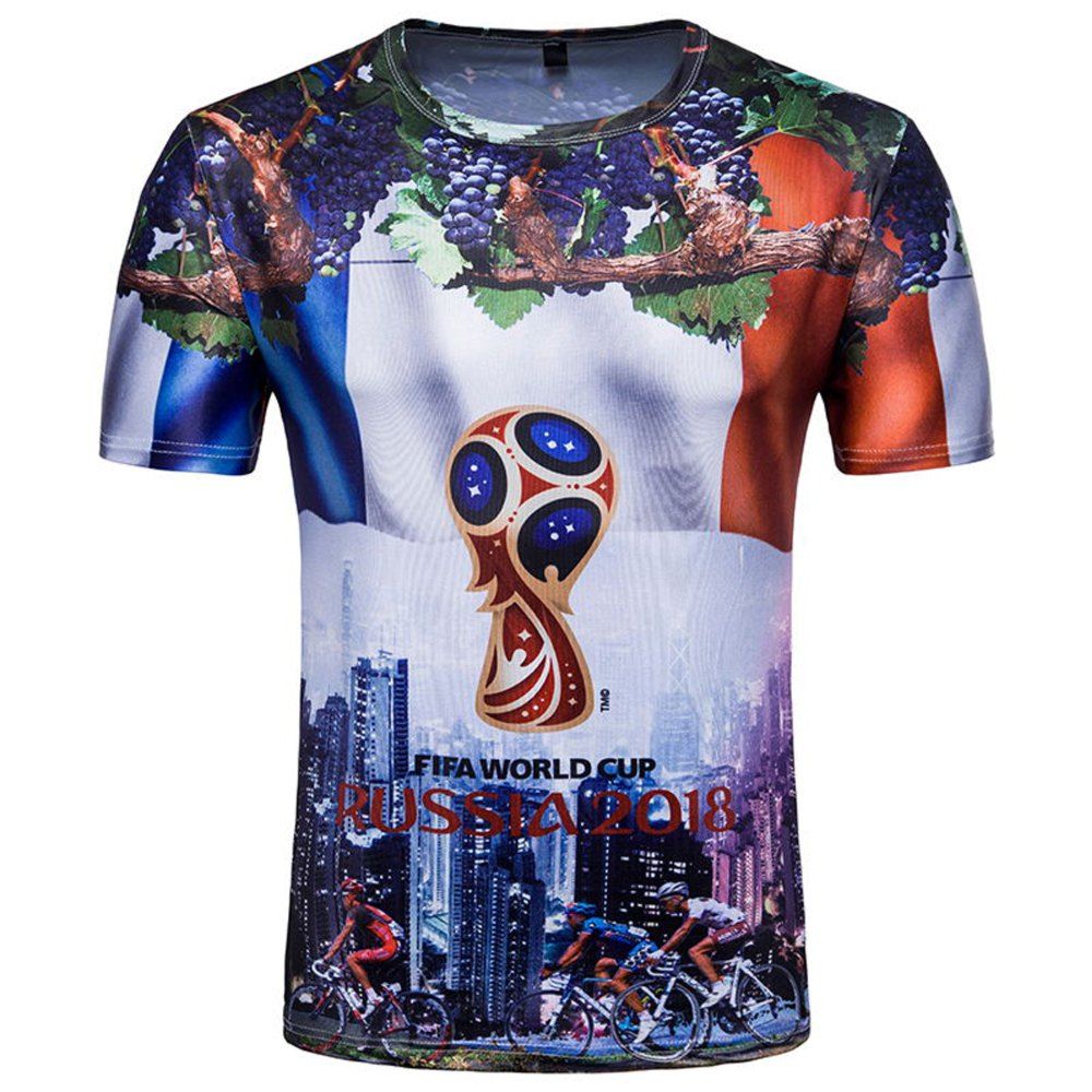 

Russian World Cup French Men's Short-Sleeved Printed T-Shirts, Blue