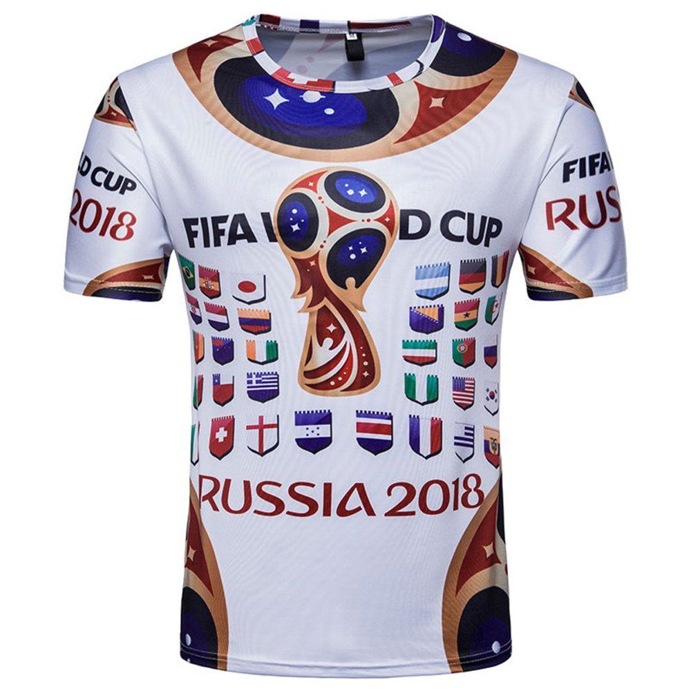 

Men's Short Sleeve Digital Print Football Commemorative T-Shirt, White