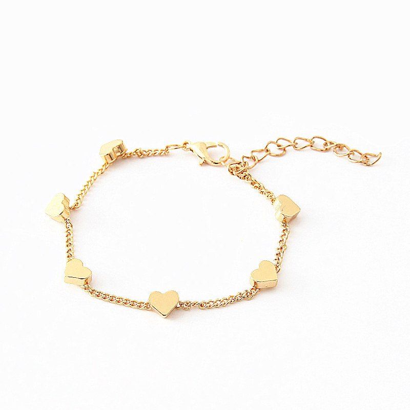 

Multiple Heart-Shaped Simple and Meticulous Bracelet, Gold