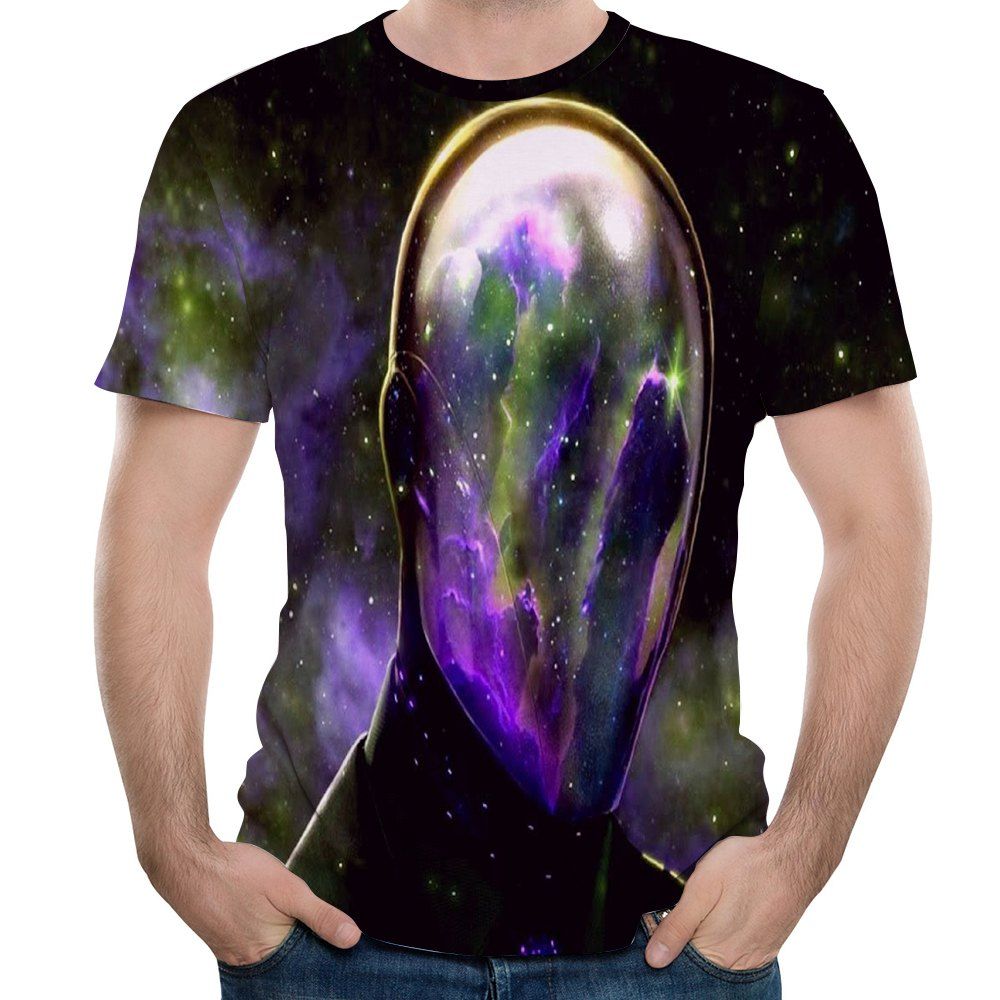 

3D Casual Fashion Shadow Head Print Men's Short Sleeve T-shirt, Black