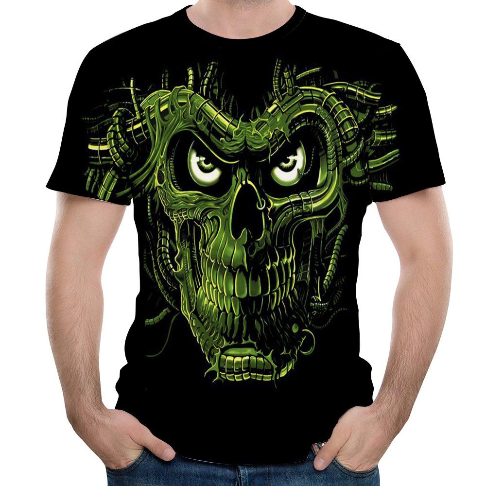 

3D Fashion Casual Beast Head Print Men's Short Sleeve T-shirt, Black