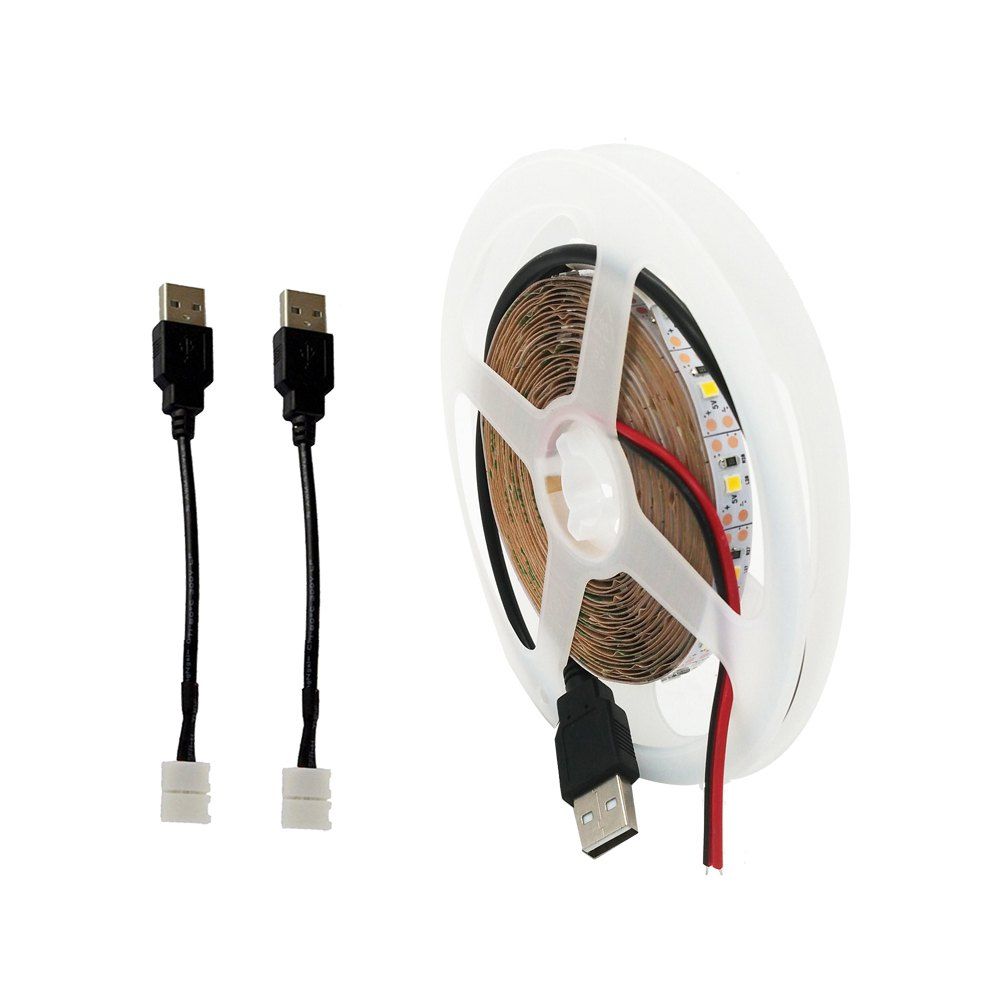 

5M 5V 2835 TV LED Strip Light and USB Connector Line 2PCS, Milk white