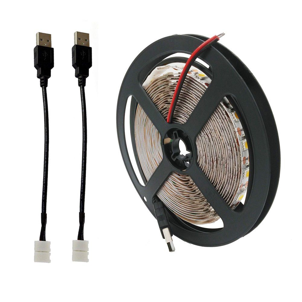 

5M USB 5V 5050 TV LED Strip Light and USB Connector Line 2PCS, Cool white