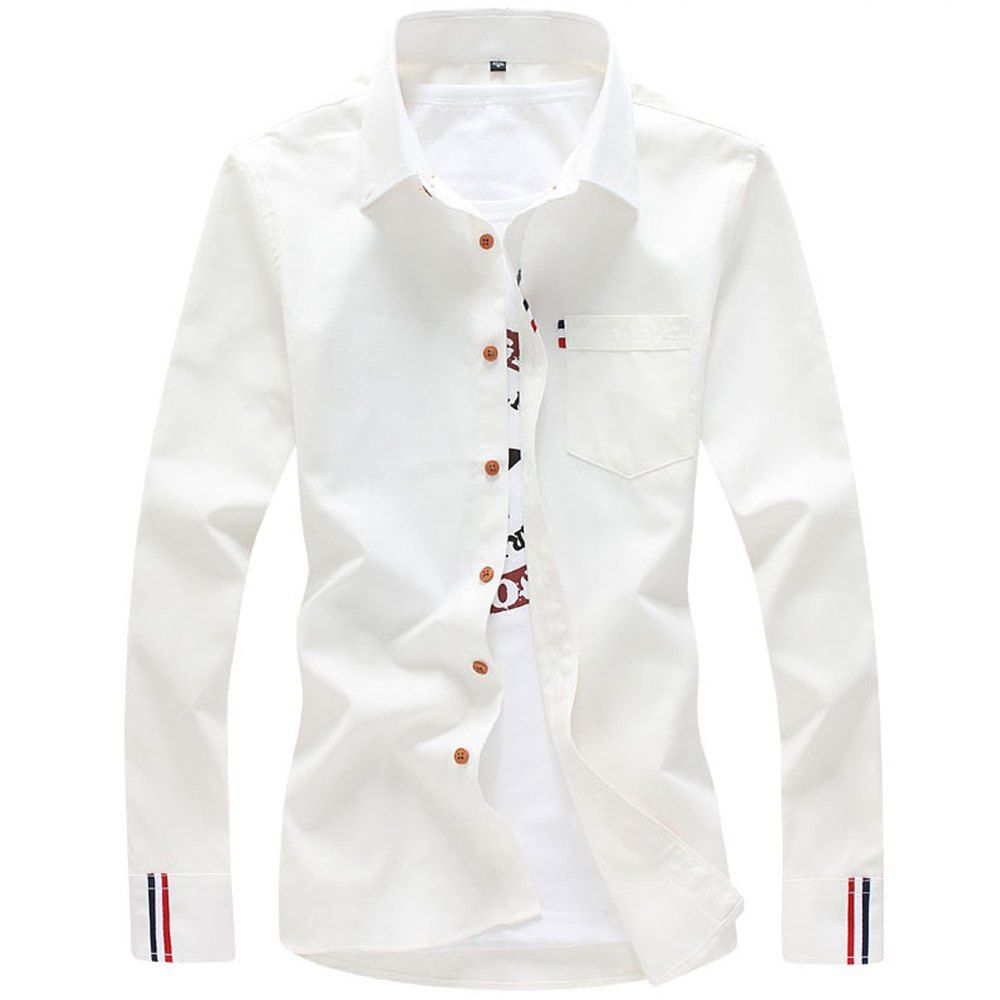 

2018 Men's Solid Color Shirt Fashion Stripe Casual Long Sleeve Shirt, White