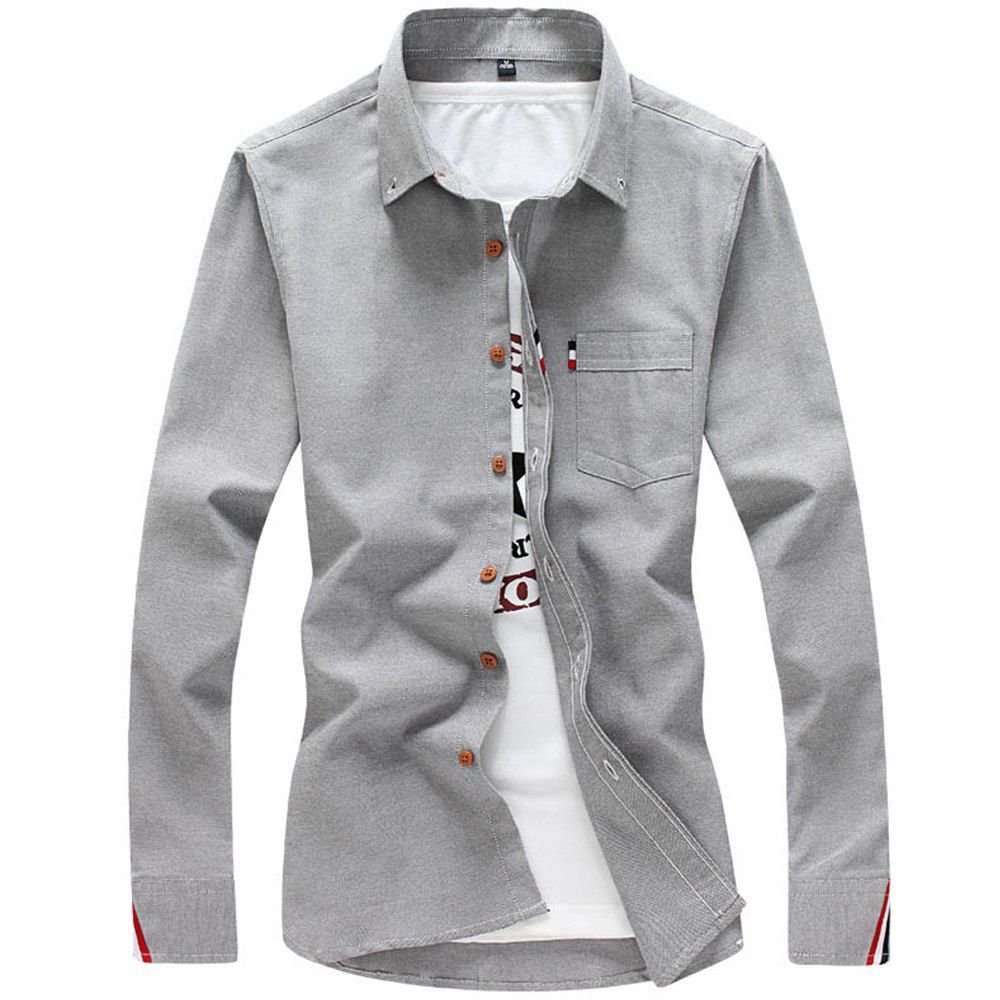

2018 Men's Solid Color Shirt Fashion Stripe Casual Long Sleeve Shirt, Gray