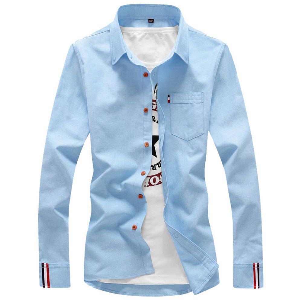 

2018 Men's Solid Color Shirt Fashion Stripe Casual Long Sleeve Shirt, Day sky blue