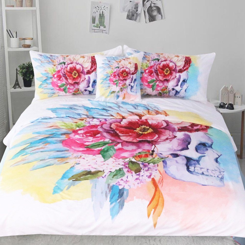 

Colorful Floral Bedding Duvet Cover Set Digital Print 3pcs, Multi