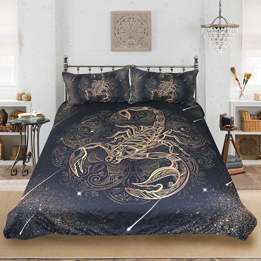 

Gold Scorpion Bedding Duvet Cover Set Digital Print 3pcs, Multi
