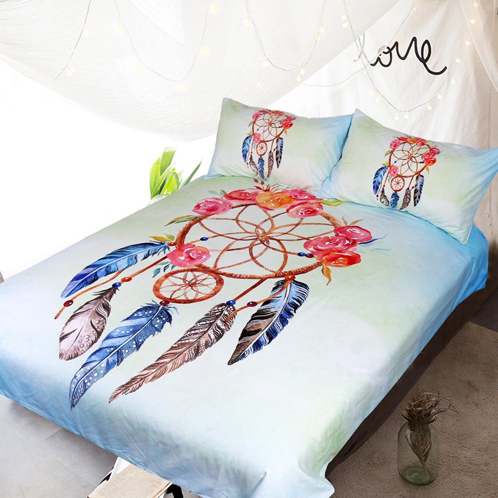 

Rose Dreamcatcher Bedding Duvet Cover Set Digital Print 3pcs, Multi