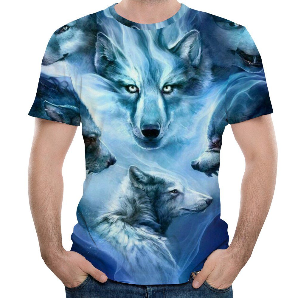 

Summer Casual Fashion 3D Wolf Print Men's Short Sleeve T-shirt, Platinum