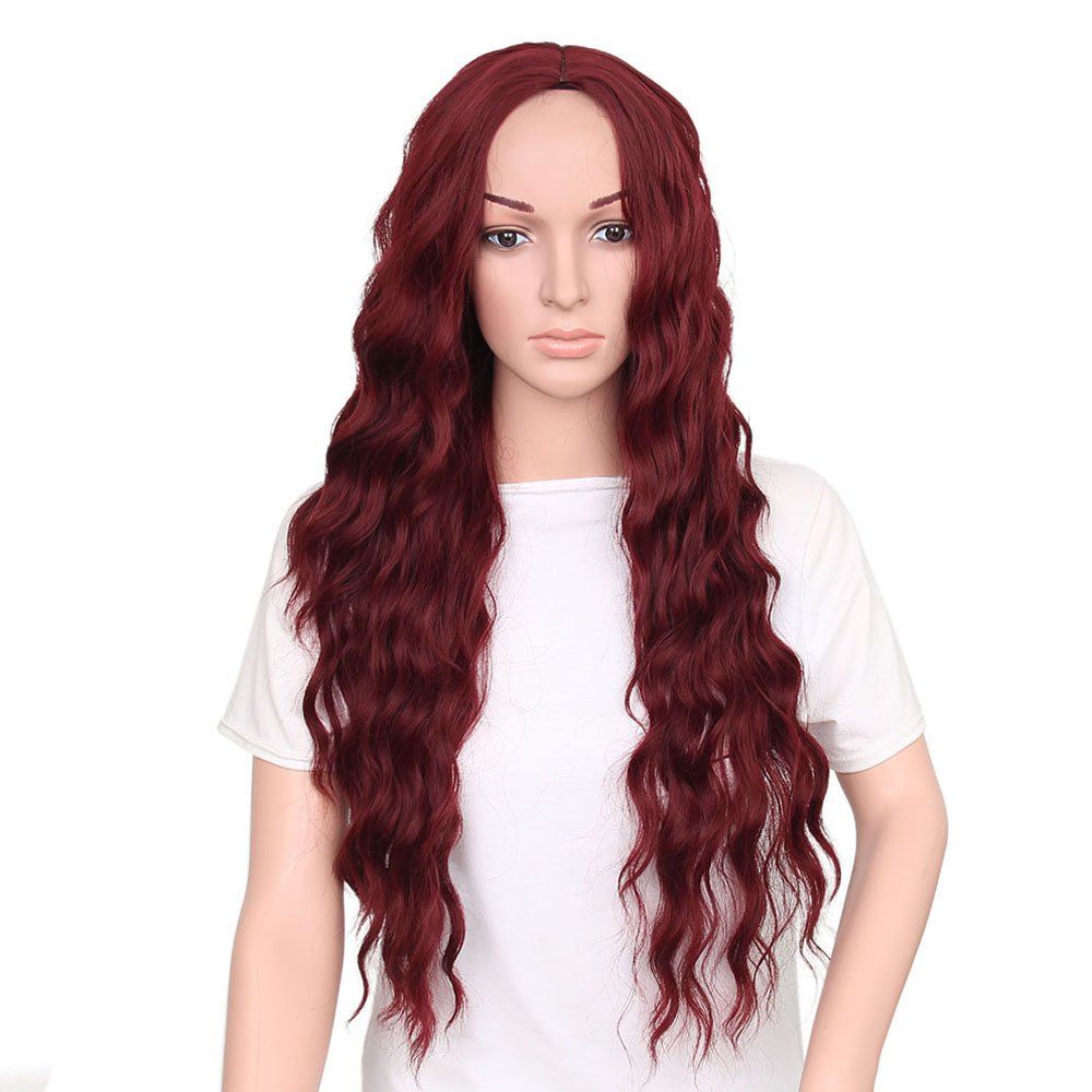 

Fashion Long Loose Curly Synthetic Heat Resistant Wig For African American Women, Red wine