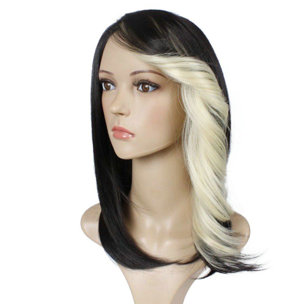 

Short Straight Synthetic Wig For Women Ombre Black to Red Hair With Curly Bang, Blonde