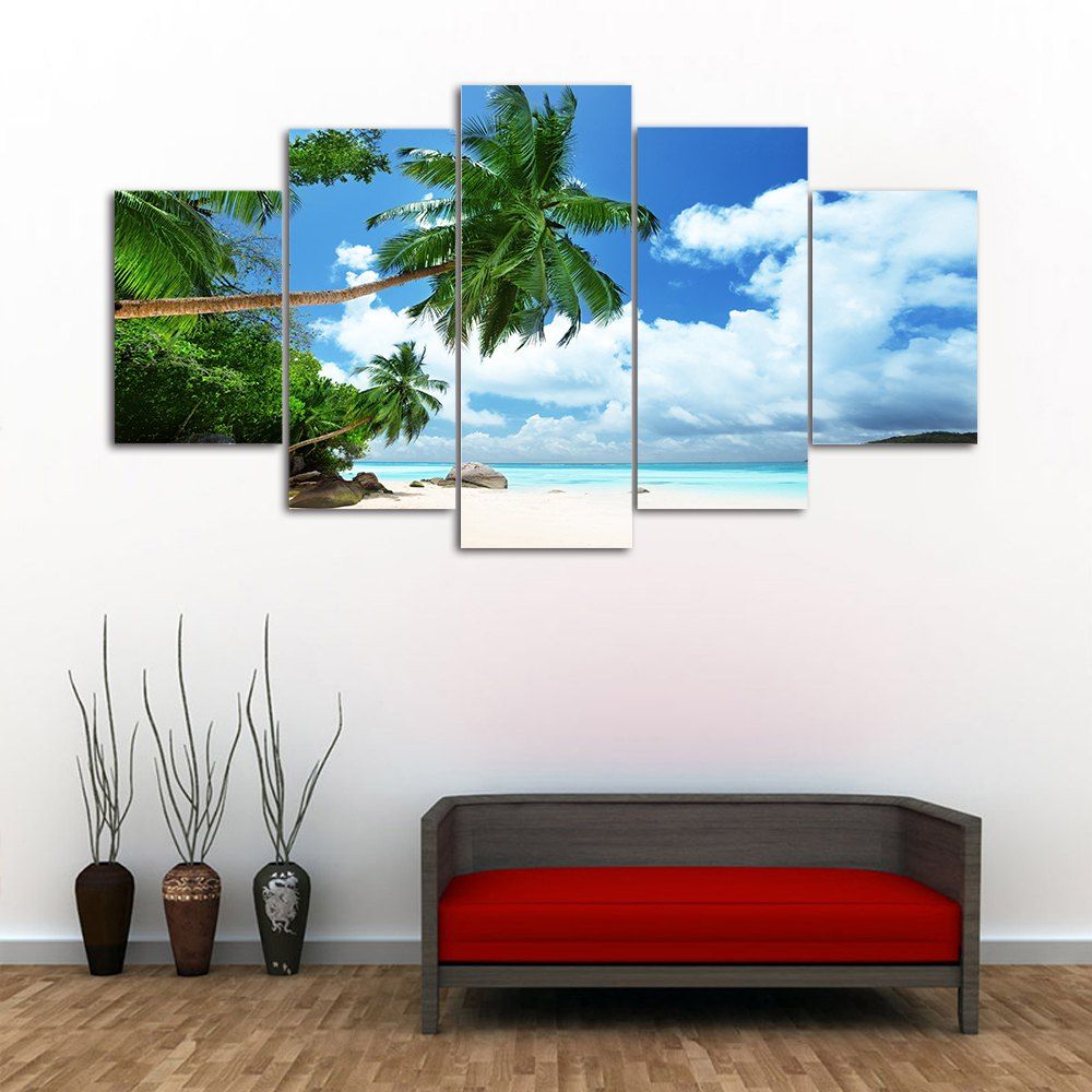 

Island Beach 5PCS Frameless Printed Canvas Wall Art Paintings, Multi-a