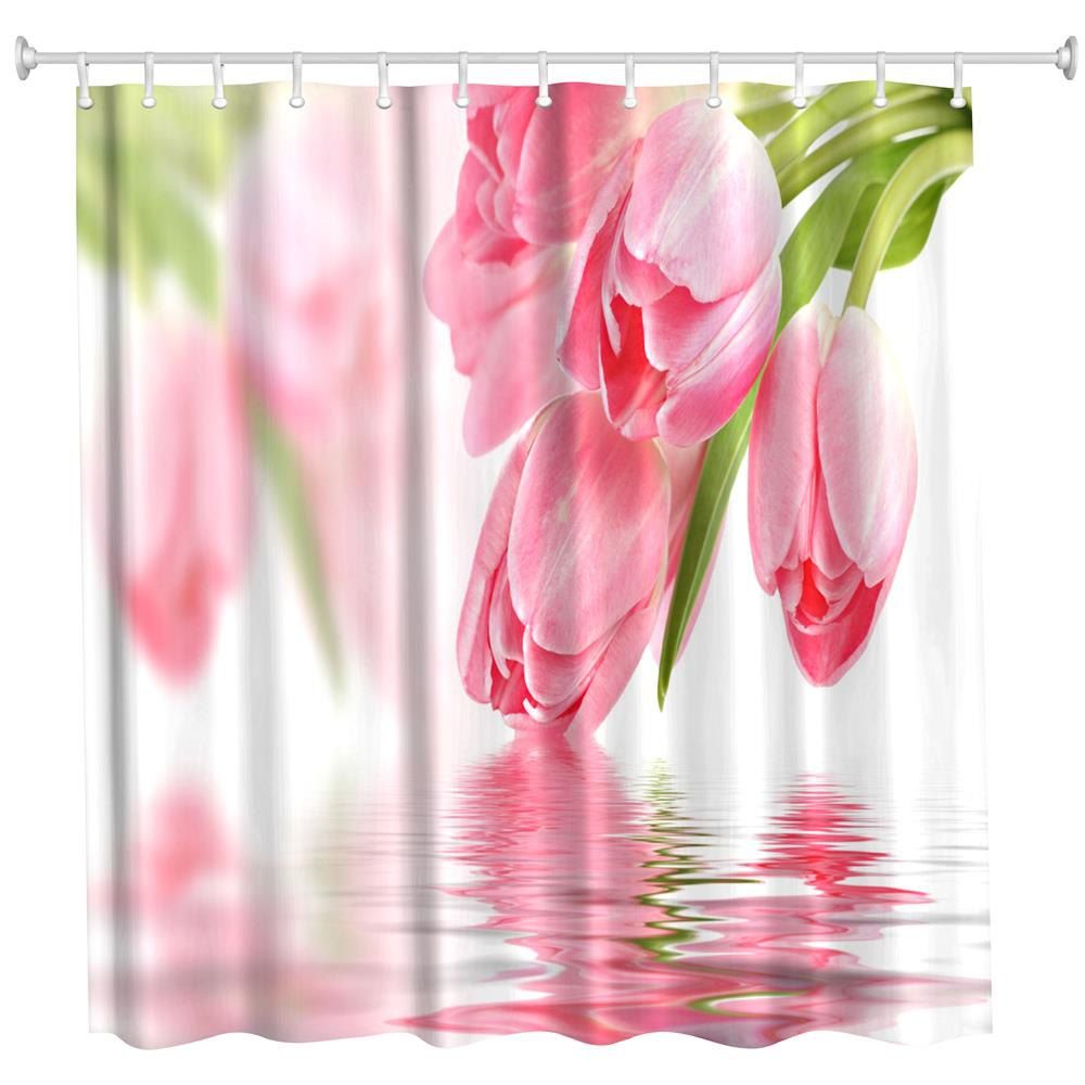 

Tulip in Water Water-Proof Polyester 3D Printing Bathroom Shower Curtain, Multi-a