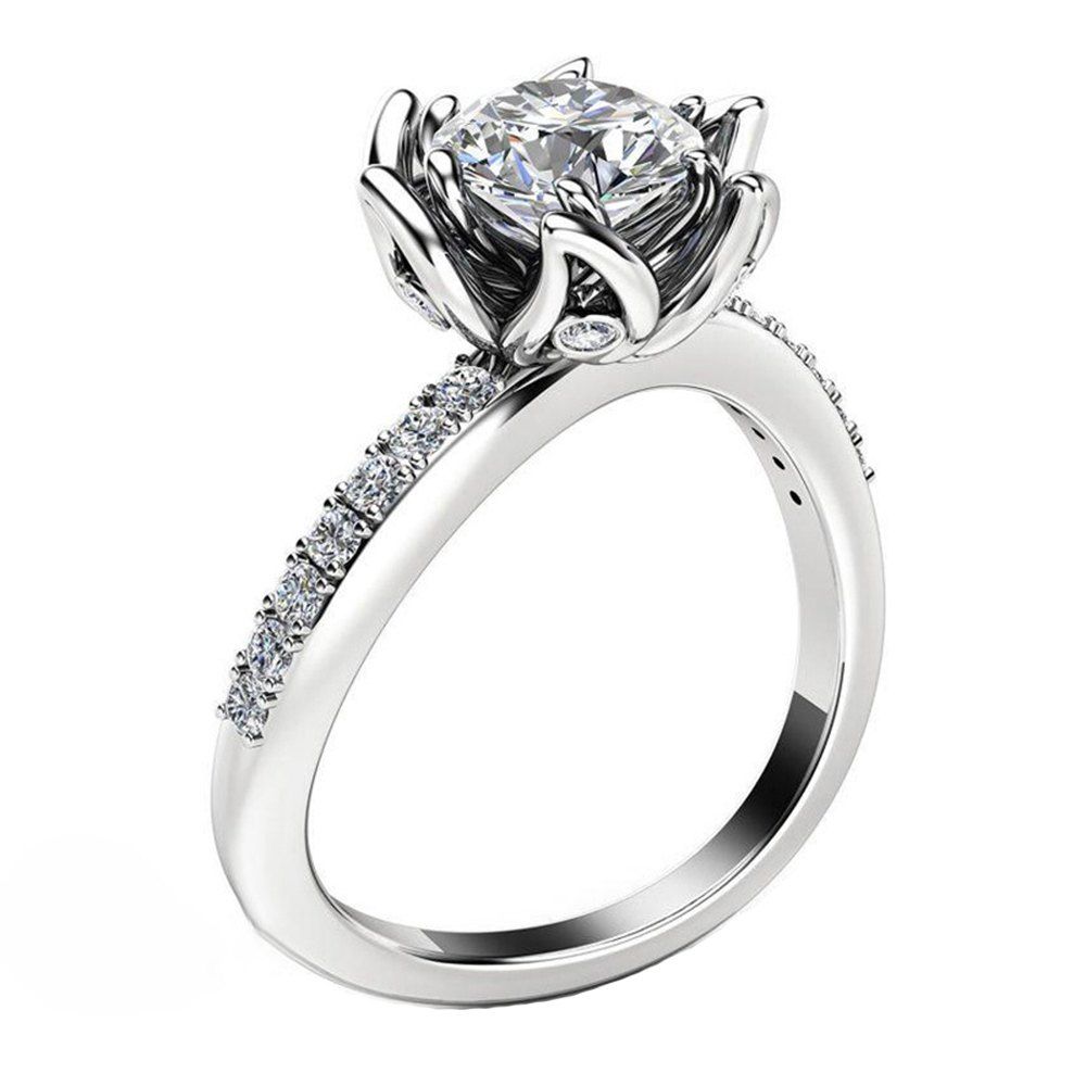 

Plant Flower Ringer Diamond Couple Ring, White