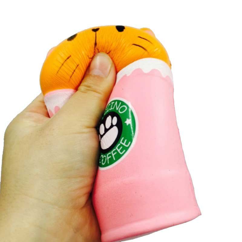 

Jumbo Squishy Slow Rising Stress Relief Toy Cartoon Cat Head Coffee Cup, Light pink