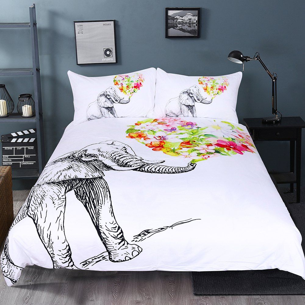 

Elephant Bedding Flower Duvet Cover Set Digital Print 3pcs, Multi