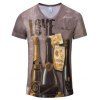 Nouveau t-shirt à col en V de la mode Casual bouteille de vin 3D impression hommes - Brun Foncé 2XL